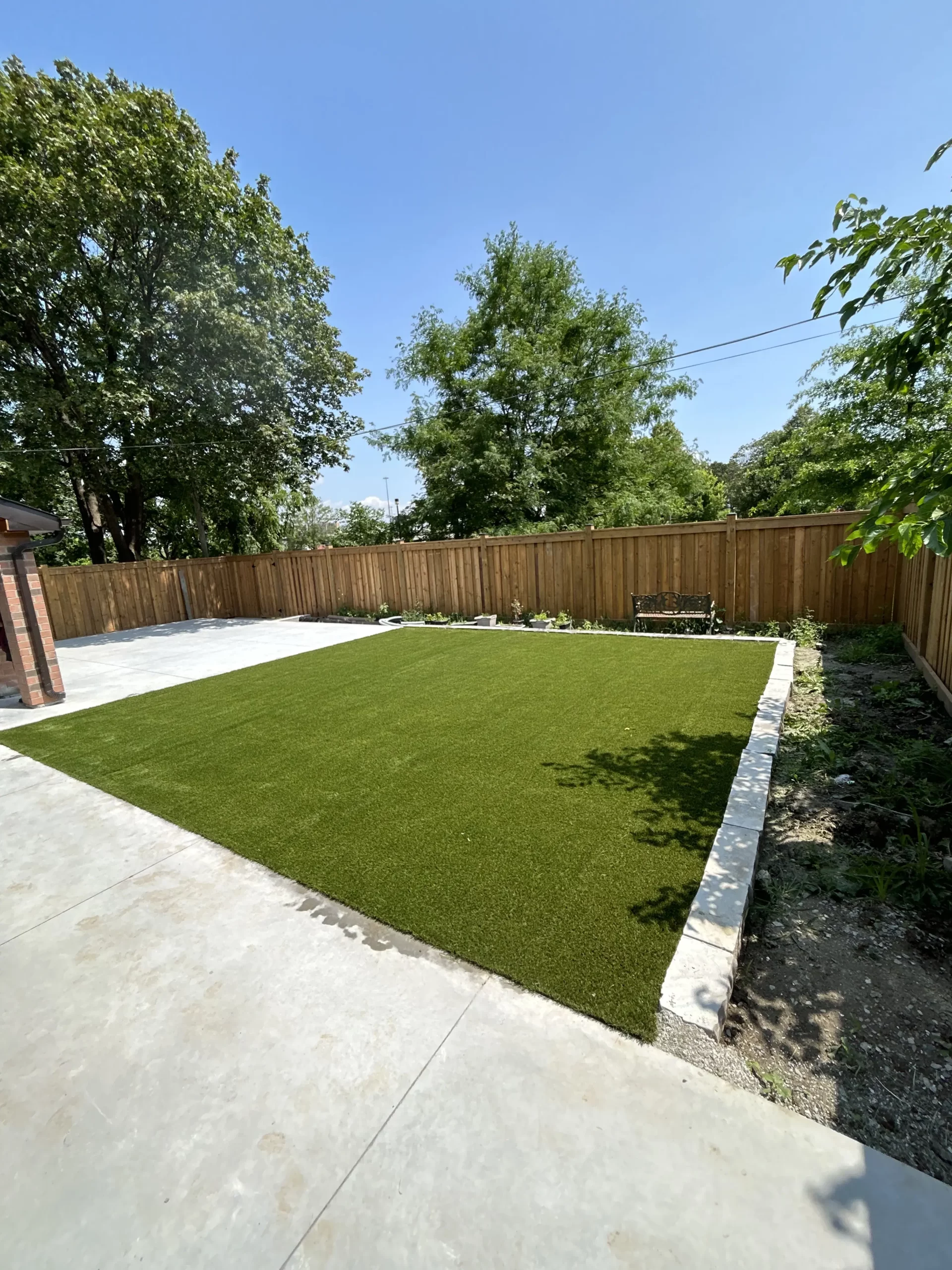 Artificial grass side yard installation in Springdale Brampton