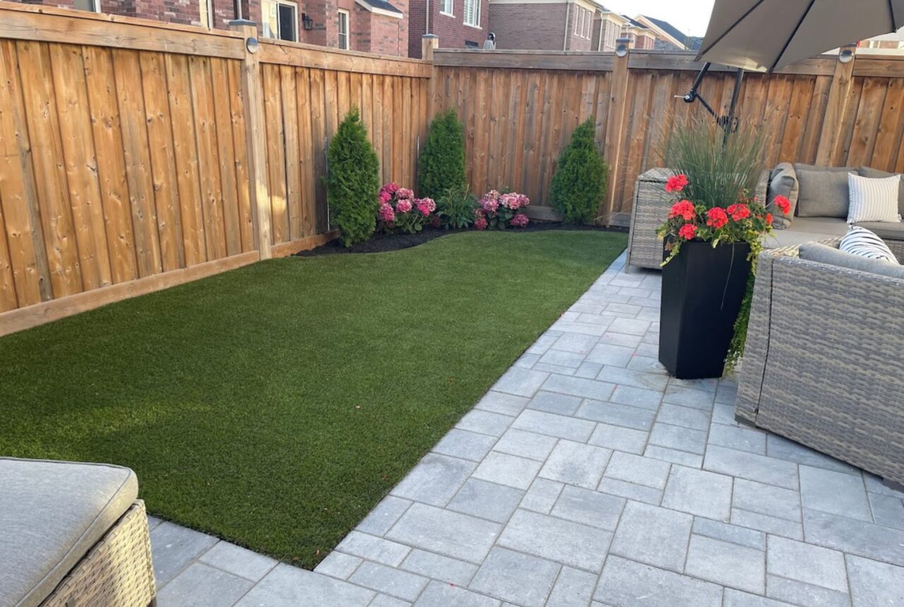 Artificial grass backyard installation Brampton